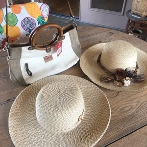 Fossil NWT Monaco Satchel/Purse & 2 Straw Hats